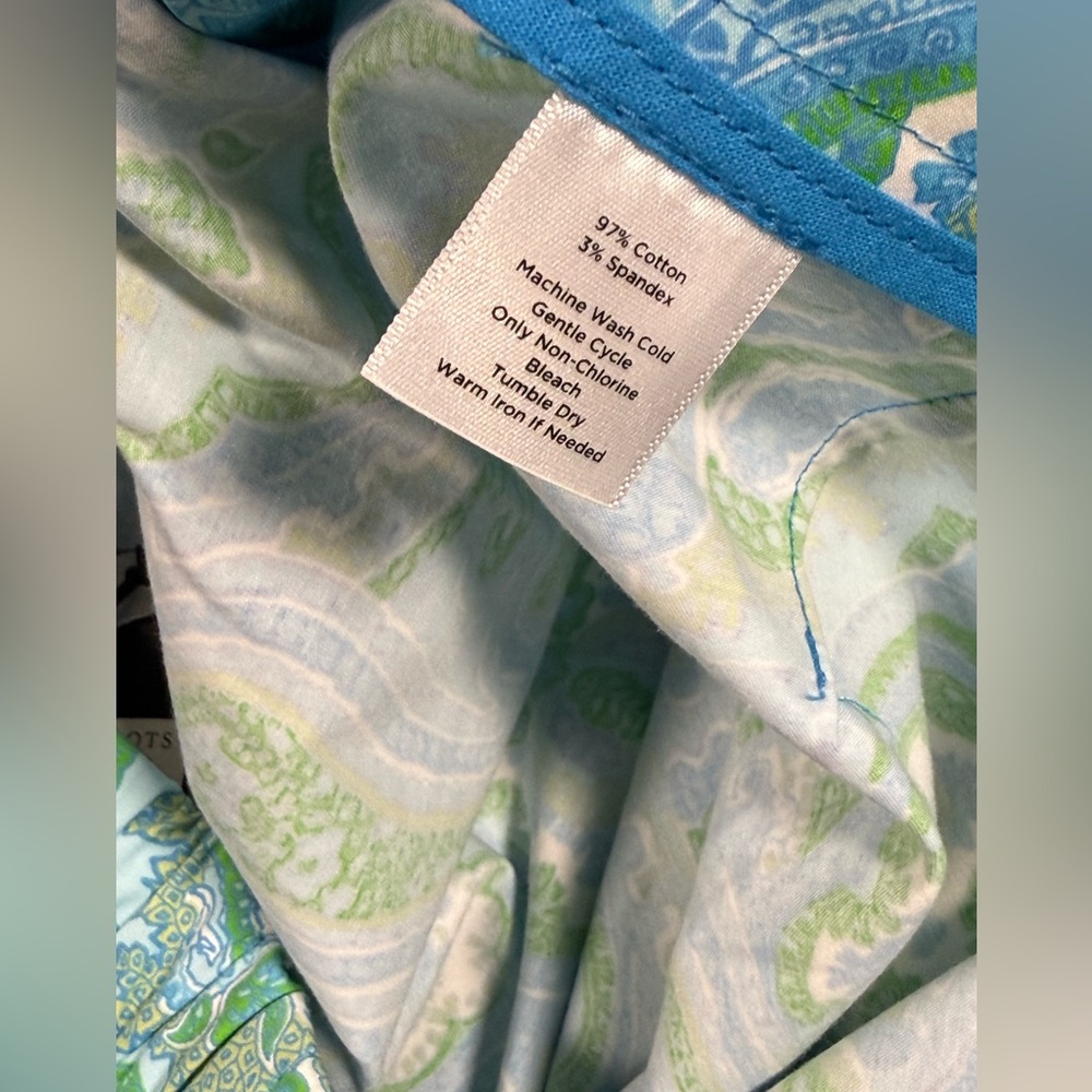 Talbots Woman 14W Paisley Heritage Pants Blue Green Stretch Cotton Casual NWT - Picture 8 of 8